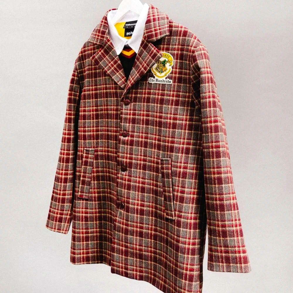 The Hundreds Harry Potter Gryffindor Plaid Wool Blend Coat Jacket Mens